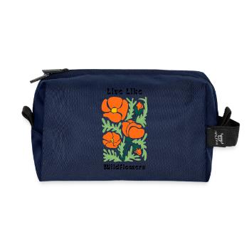 Vivre comme des fleurs sauvages Motif de pavots - Trousse de toilette en tissu recyclé - marine - Devant