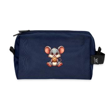 Cute cartoon cat nibbling biscuit - Recycled Toiletry Zip Bag - navy - Front