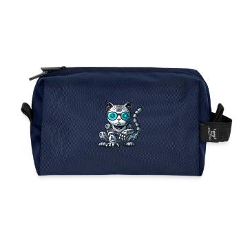 Cool Cats Cyborg Mech Comic Illustration - Recycled Toiletry Zip Bag - navy - Front