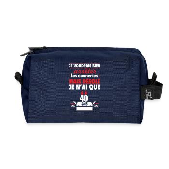 Je n'ai que 40 Cadeau anniversaire pour les 40 ans - Trousse de toilette en tissu recyclé - marine - Devant