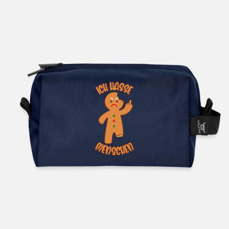 Lebkuchenmann Mittelfinger Ich hasse Menschen - Recycelte Kulturtasche - Navy