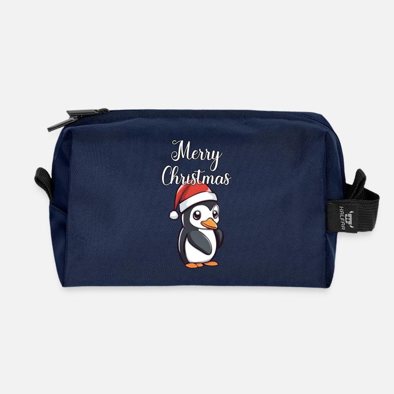 Christmas Penguin - Recycled Toiletry Zip Bag - navy