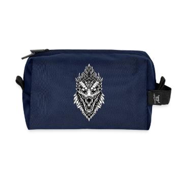 Imperial Dragon White and Black Mythological Totem - Recycled Toiletry Zip Bag - navy - Front