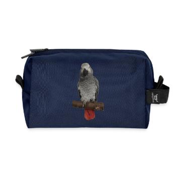 Perroquet gris sur branche - Trousse de toilette en tissu recyclé - marine - Devant