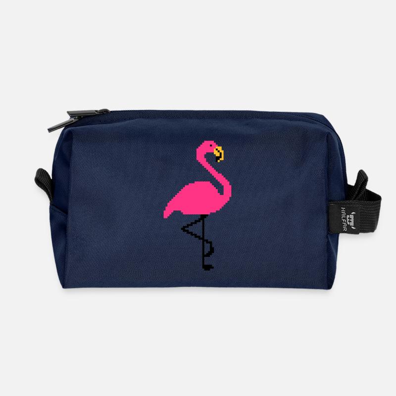 Flamingo PIxel Art - Recycled Toiletry Zip Bag - navy