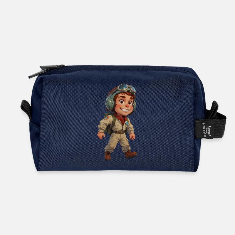 Cute Cartoon Fighter Pilot - Recycled Toiletry Zip Bag - navy