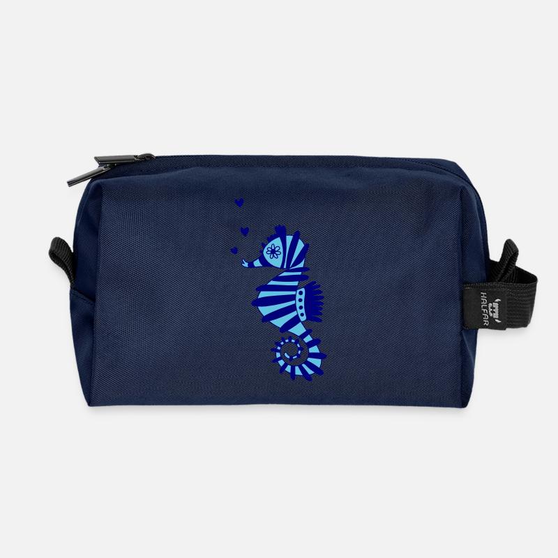 Seepferdchen blau - Recycelte Kulturtasche - Navy