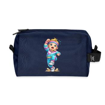 Cheerful retro aerobics kid - Recycled Toiletry Zip Bag - navy - Front