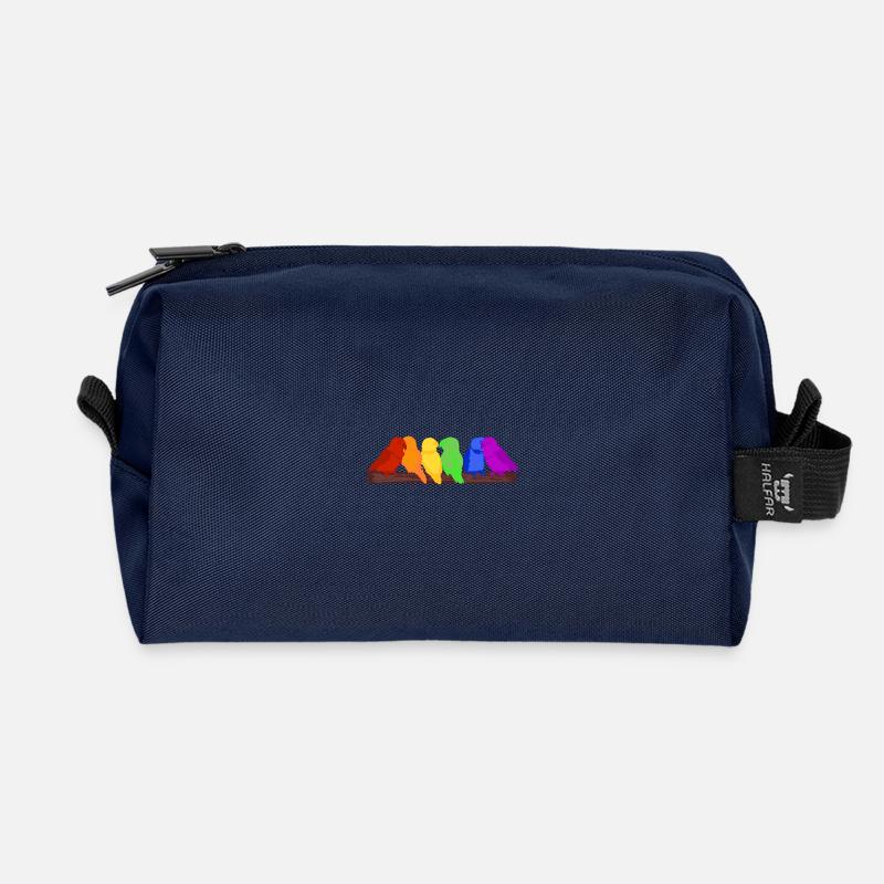 Regenbogen der Vögel - Recycelte Kulturtasche - Navy