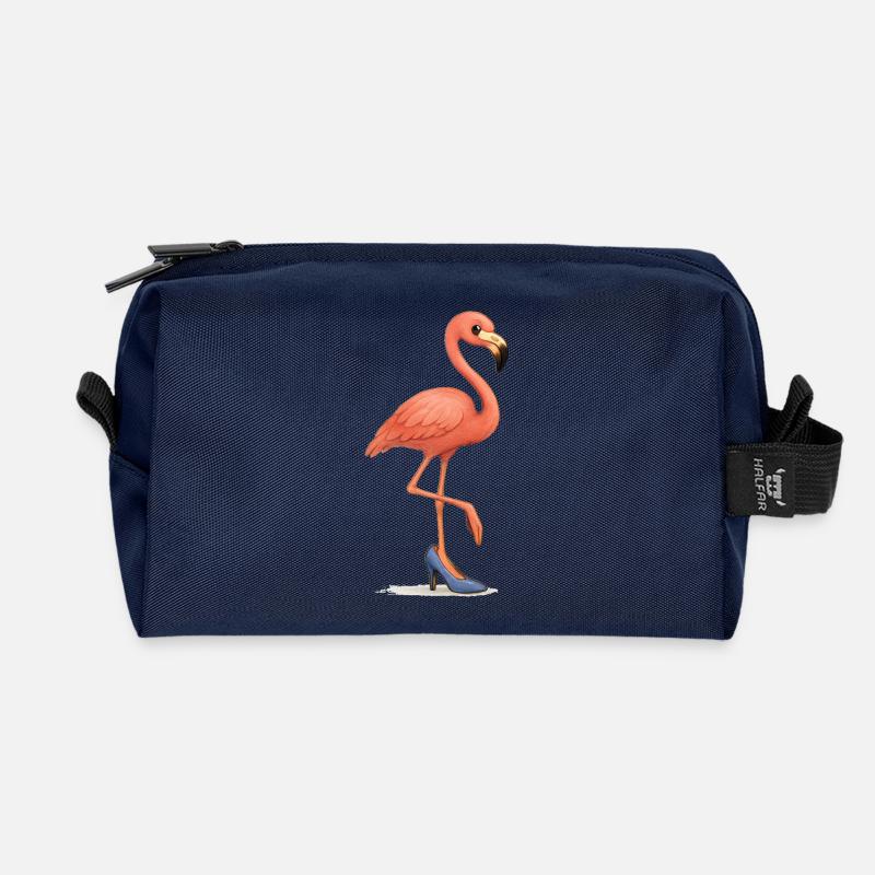 Lustiger Flamingo im Stöckelschuh - Recycelte Kulturtasche - Navy