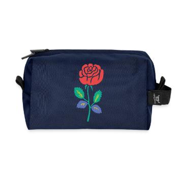 Red Rose with Teal Stem - Recycled Toiletry Zip Bag - navy - Front