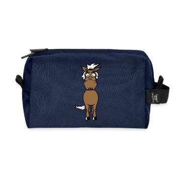 cheval anxieux drôle drôle grimace dessin animé - Trousse de toilette en tissu recyclé - marine - Devant