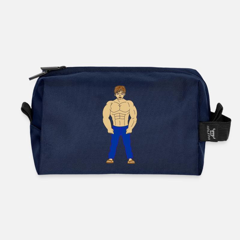 Junger Bodybuilder – Jeans & Muskeln - Recycelte Kulturtasche - Navy