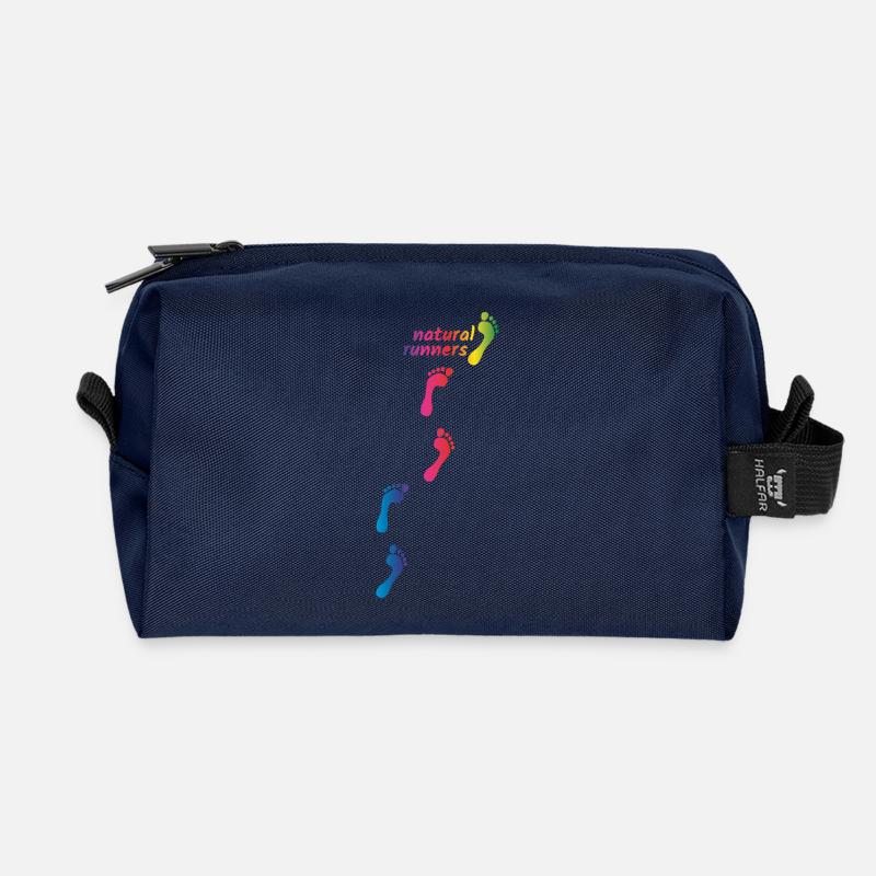Regenbogen Footprints - barfuß durchs Leben gehen - Recycelte Kulturtasche - Navy