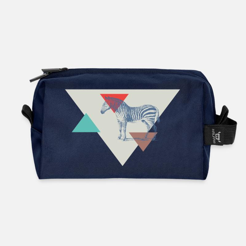 Conception de triangle de zèbre - Trousse de toilette en tissu recyclé - marine