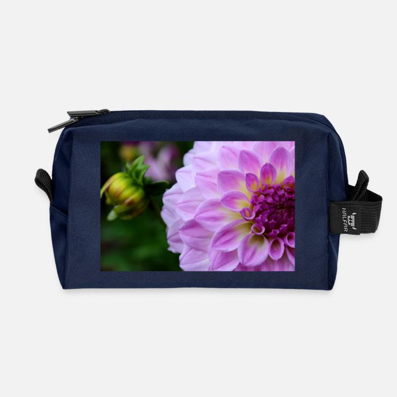 Dahlie pink rosa violett Blüte ,Blume - Recycelte Kulturtasche - Navy