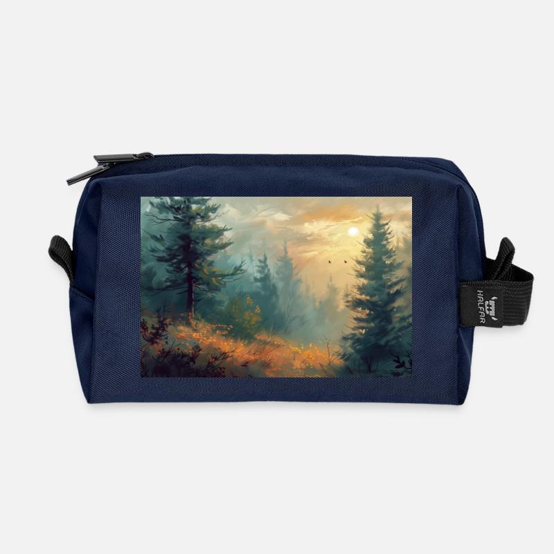 Forest Landscape Illustration Poster - Recycled Toiletry Zip Bag - navy