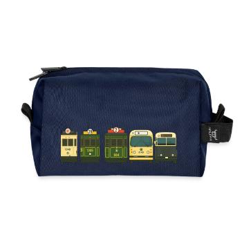 Illustrated Train Cars in Vintage Style - Recycled Toiletry Zip Bag - navy - Front