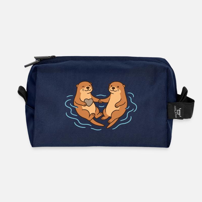 Verspielte Otter Liebe Illustration - Recycelte Kulturtasche - Navy