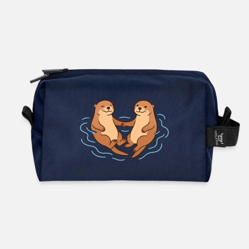 Verspielte Otter Freundschaft Illustration - Recycelte Kulturtasche - Navy