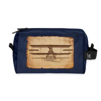 Vintage airplane illustration on scrap paper - Recycled Toiletry Zip Bag - navy - Front