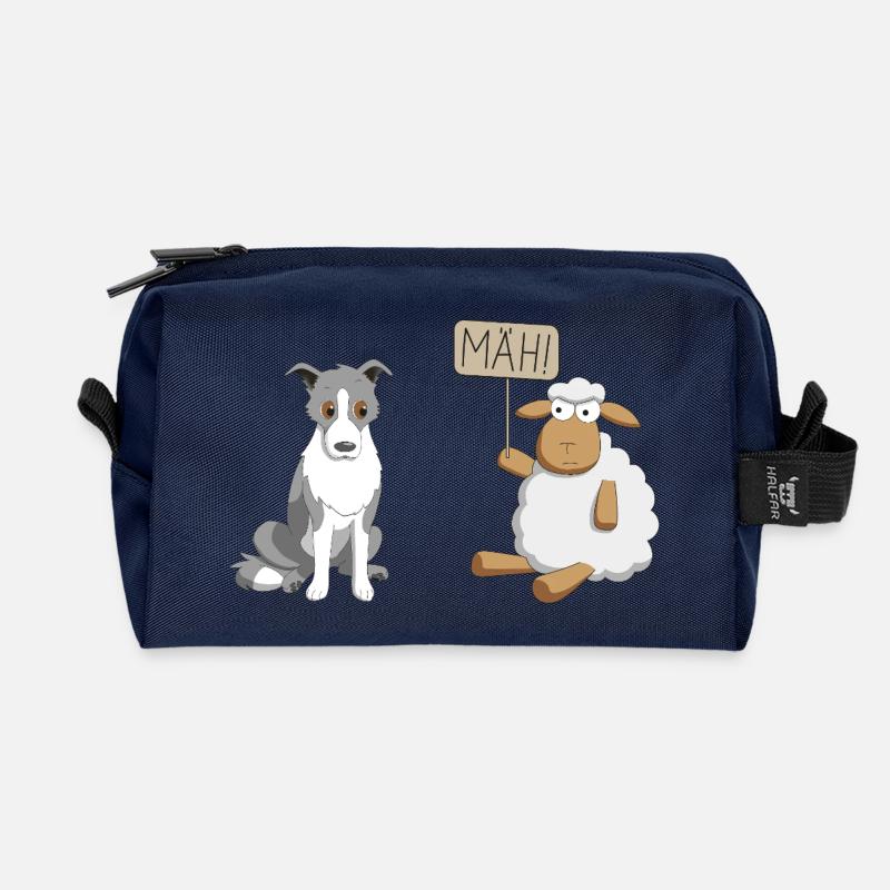 Border Collie und Schaf - Recycelte Kulturtasche - Navy