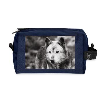 Lone Wolf Black and White - Recycled Toiletry Zip Bag - navy - Front
