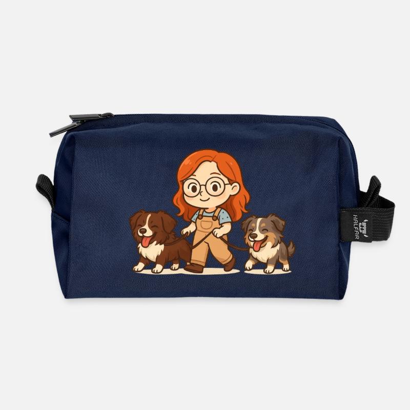 Skyblue with misha and moon - Recycled Toiletry Zip Bag - navy