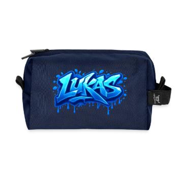 Graffiti LUKAS Name Gift Ideal Printable - Recycled Toiletry Zip Bag - navy - Front