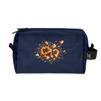 Bretzel en éclats : motif gourmand - Trousse de toilette en tissu recyclé - marine - Devant