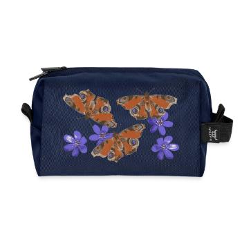  Pfauenauge Schmetterlinge Leberblümchen retro 3 - Recycelte Kulturtasche - Navy - Vorne