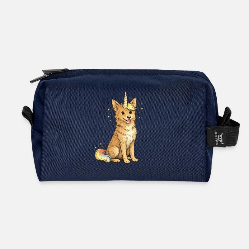 Einhornhund Illustration * Einhorn * Border Collie - Recycelte Kulturtasche - Navy