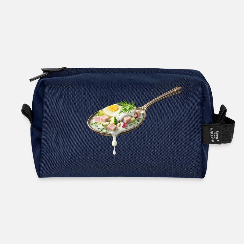 Okroshka in spoon illustration - Recycled Toiletry Zip Bag - navy