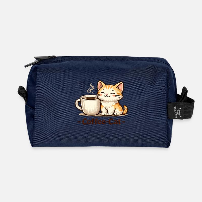 Kaffee-Kätzchen Illustration - Recycelte Kulturtasche - Navy