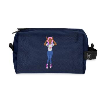 Black Girl Pink Braids Hair Cute Afro Girl - Recycled Toiletry Zip Bag - navy - Front