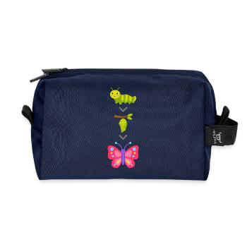 Transformation de chenille en papillon - Trousse de toilette en tissu recyclé - marine - Devant