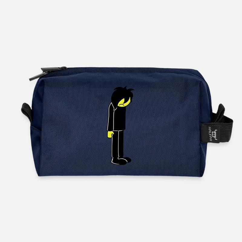 Sad unhappy emo long black hair - Recycled Toiletry Zip Bag - navy