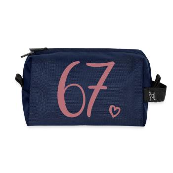 Cute Number 67, 67 Years Old, 67th Birthday Gift - Recycled Toiletry Zip Bag - navy - Front