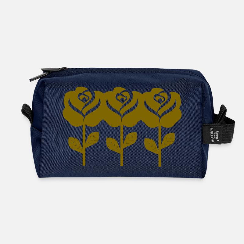 Grafische goldenes Rosen-Muster - Recycelte Kulturtasche - Navy
