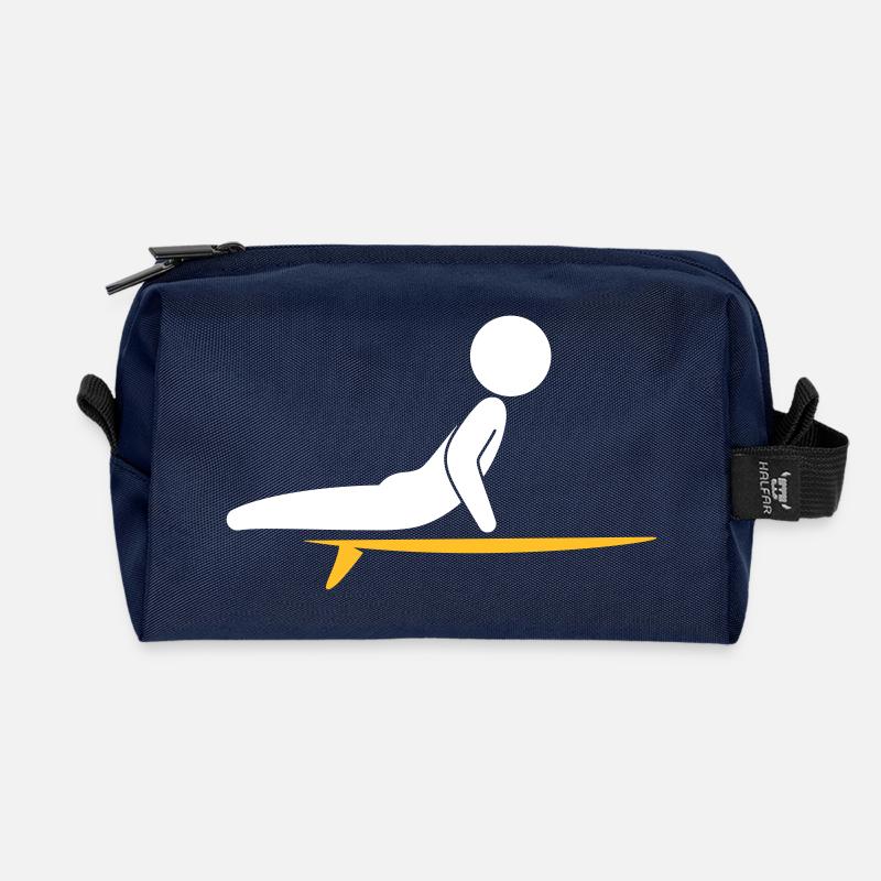 A Surfer With His Surfboard - Recycled Toiletry Zip Bag - navy