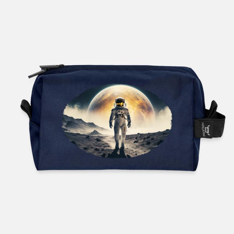 Astronaut auf Mondlandschaft - Recycelte Kulturtasche - Navy