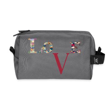 J’adore la typographie patchwork - Trousse de toilette en tissu recyclé - anthracite - Devant