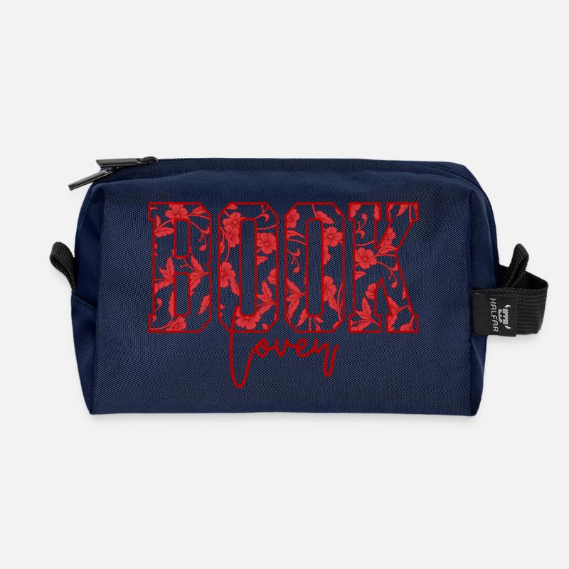 Book Lover Blumen Schrift - Recycelte Kulturtasche - Navy