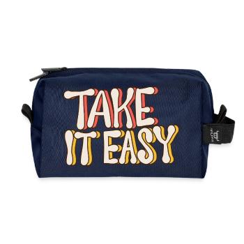 Take It Calm – Citation rétro vintage style années 70 - Trousse de toilette en tissu recyclé - marine - Devant