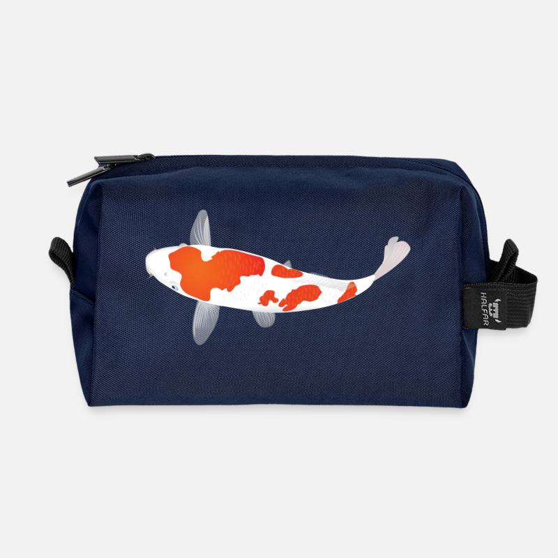 Koi Carp - White and Red - Recycled Toiletry Zip Bag - navy