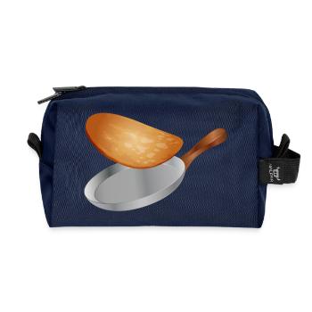 turn golden brown pancakes in the pan - Recycled Toiletry Zip Bag - navy - Front