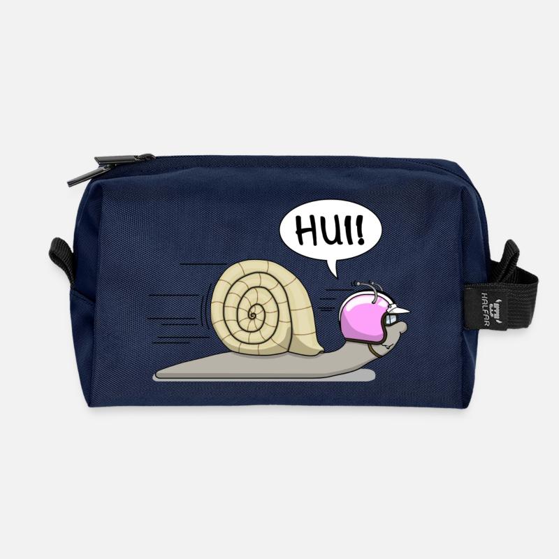 Racing snail - now also in pink - Recycled Toiletry Zip Bag - navy
