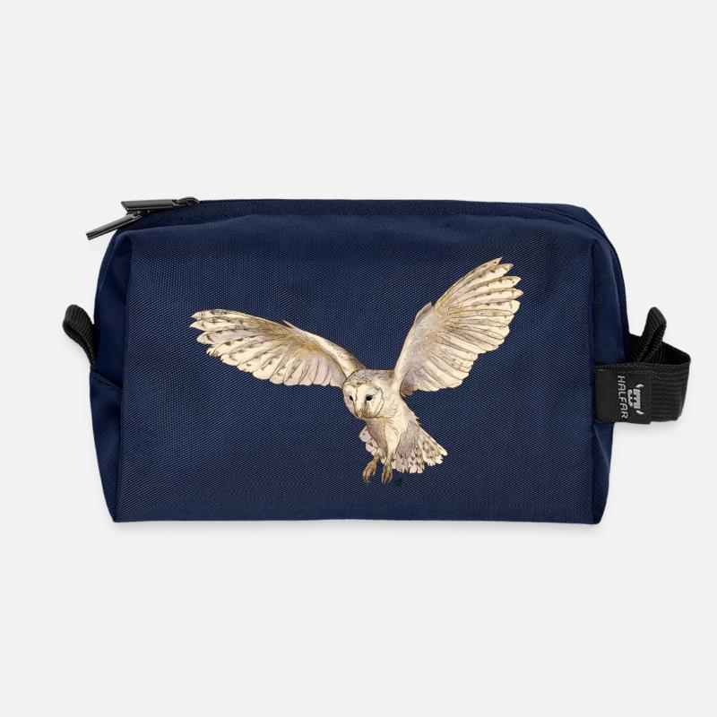 Wunderschöne Schleiereule im Flug - Recycelte Kulturtasche - Navy