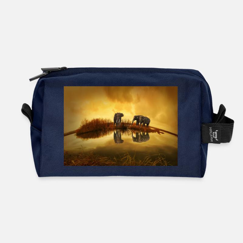 3 graue Elefanten unter gelbem Himmel - Recycelte Kulturtasche - Navy