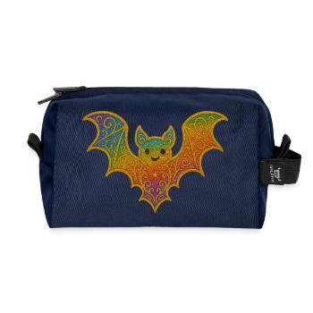Regenbogenfledermaus mit Glitterrand - Recycelte Kulturtasche - Navy - Vorne